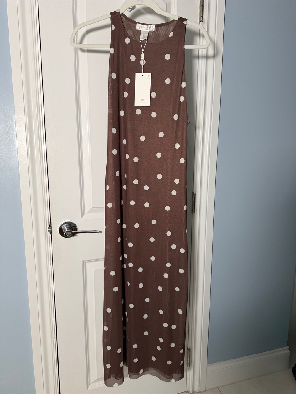 Caroline Constas NWT Polka Dot Mesh Maxi Dress Gold Hardware Lined S